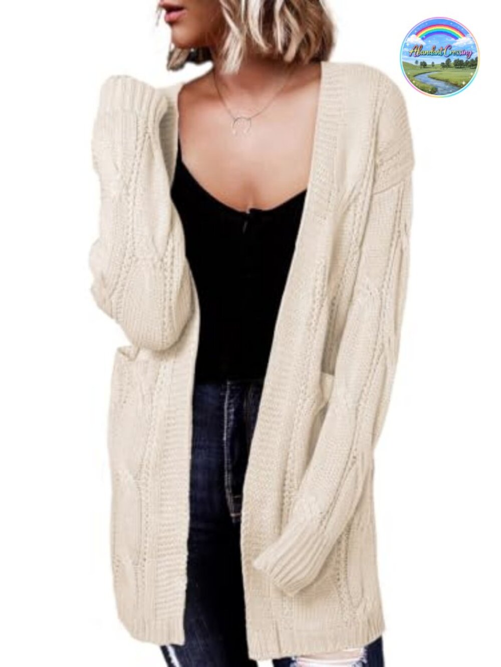 Dokotoo 100% Acrylic Open Front Knit Cardigan Lantern Sleeve